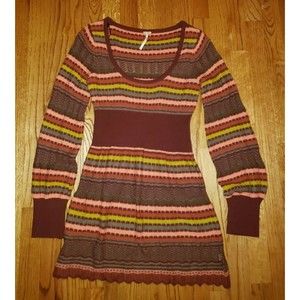Womens Free People 70s Vibe Striped Knit Long Sleeve Small